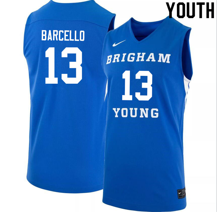Youth #13 Alex Barcello BYU Cougars College Basketball Jerseys Sale-Light Blue
